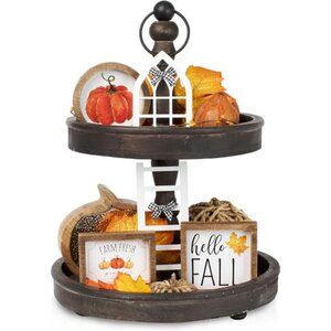 Farmhouse Fall Tiered Tray Decor Set - Beautiful Year Round Seasonal & Halloween